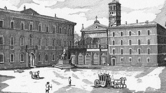 F. Borrelli. Francobollo raffigurante Santa Maria in Trastevere