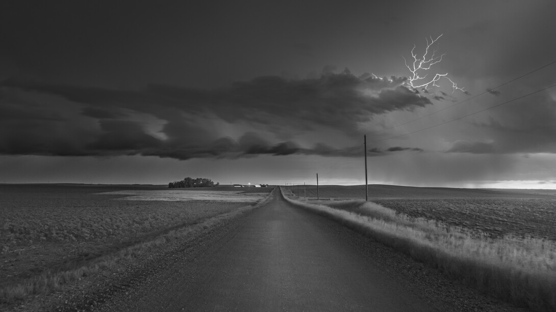 Mitch Dobrowner, Farm House, 2022, archival pigment ink print, 14x20 inches, edition of 15; 20x30 inches, edition of 25; 34x50 inches, edition of 5. Courtesy the artist and Catherine Couturier Gallery