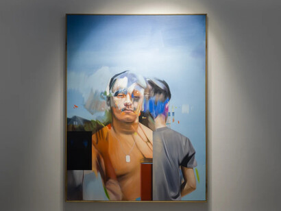 Phoebe Leech, Hidden boys, open blue, exhibition view. Courtesy of JD Malat Gallery