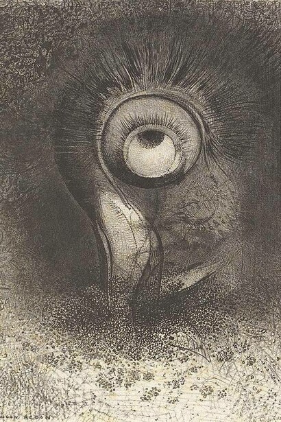 Odilon Redon, There was perhaps a first vision attempted in the flower (C'è stata forse una prima visione tentata nel fiore), 1883, litografia,  National Gallery of Art, Washington, D.C., US