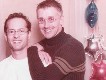 Portrait of Lambda member Jim Ehmann and his
partner, Brian, made by the Lambda Photobooth at a
2002 Image Out film festival event (detail). Courtesy of George Eastman Museum