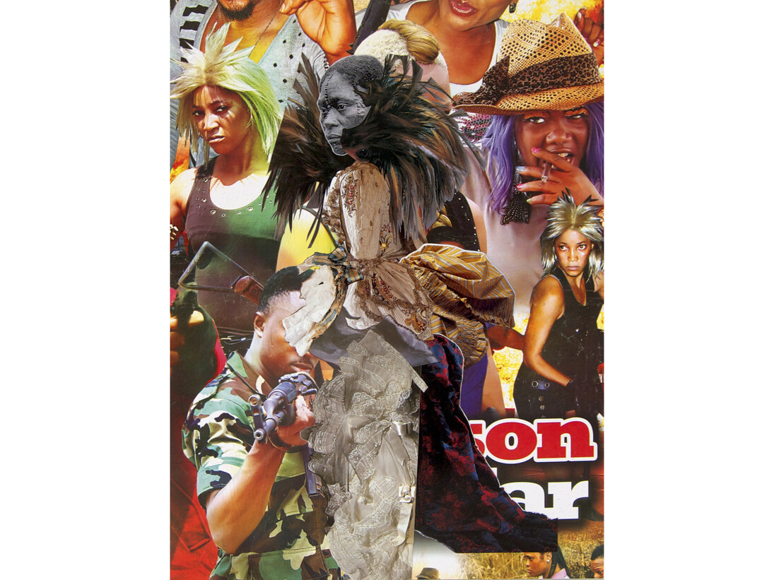 Marcia Kure, Ethnographica VII: Dowager, 2015, Collage on Arches HP watercolor paper, 300LB, 24 x 18 in. Courtesy: Susan Inglett Gallery, NYC.