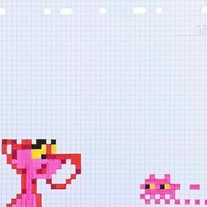 Space Invader, Pink Panther Meets Invader, Ink on paper, Unique, Signed, 11 x 8.5 inches, 2013