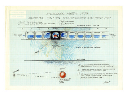 Fabrizio Plessi, Environment project , Progetto per Crazy Pool, video installazione in una piscina vuota, 1977
