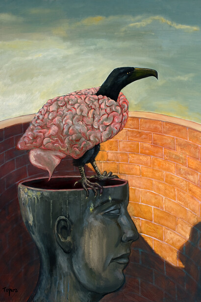 Roland Topor, Le Cerveau impérialiste, 1996, acrylique sur toile, 130 x 97 cm, courtesy galerie anne barrault
