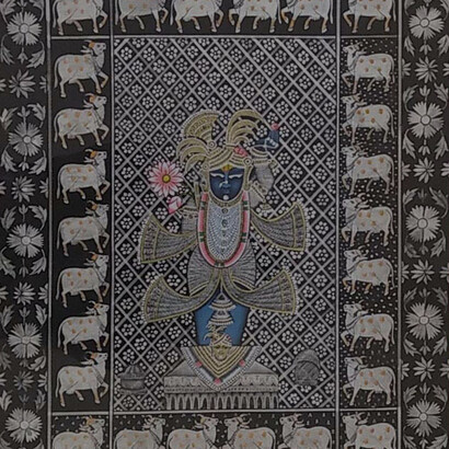 Arte Pichwai, arazzo. Intricati e visivamente mozzafiato, i dipinti Pichwai sono realizzati su stoffa e la loro creazione richiede diversi mesi e una immensa abilità