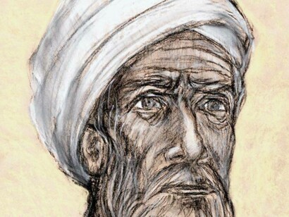A drawing depicting an older Ibn Khaldūn who attempted to find a logic for historical events and social change
