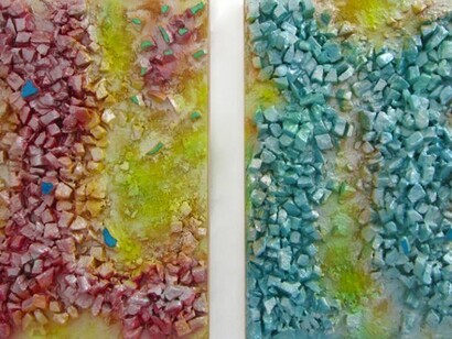 Adham Faramawy, Neon Tetra (Outsize Red & Blue), 100 x 80 cm each, dyed plaster, resin and spray paint on board, 2013
