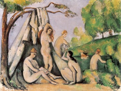 Paul Cézanne, *Badende vor einem Zelt*, 1883-1885, Öl auf Leinwand, 63,5 x 81 cm. Staatsgalerie Stuttgart, Stuttgart