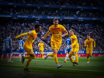 Robert Lewandowski celebra un gol del Barcelona frente al Espanyol