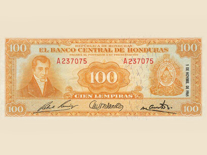 Billete de cien lempiras hondureñas con la efigie de José Cecilio del Valle