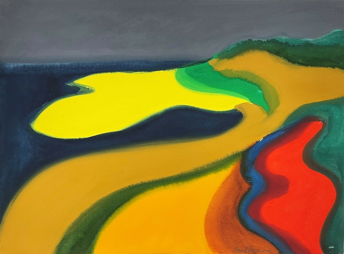 David Hayes, Sunrise at farm, gouache on paper, 22.25x30 in