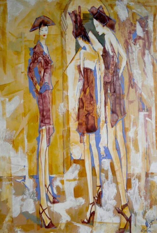 Henri Gueguen, Défilé de Haute Couture, Lacquer Paint on Canvas, 39.5" x 26"
