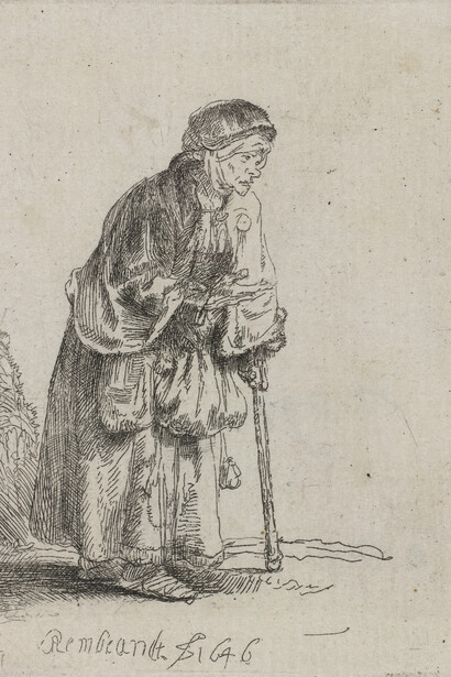 Rembrandt, Beggar woman leaning on a stick, 1646. Cortesía del Museum Het Rembrandthuis