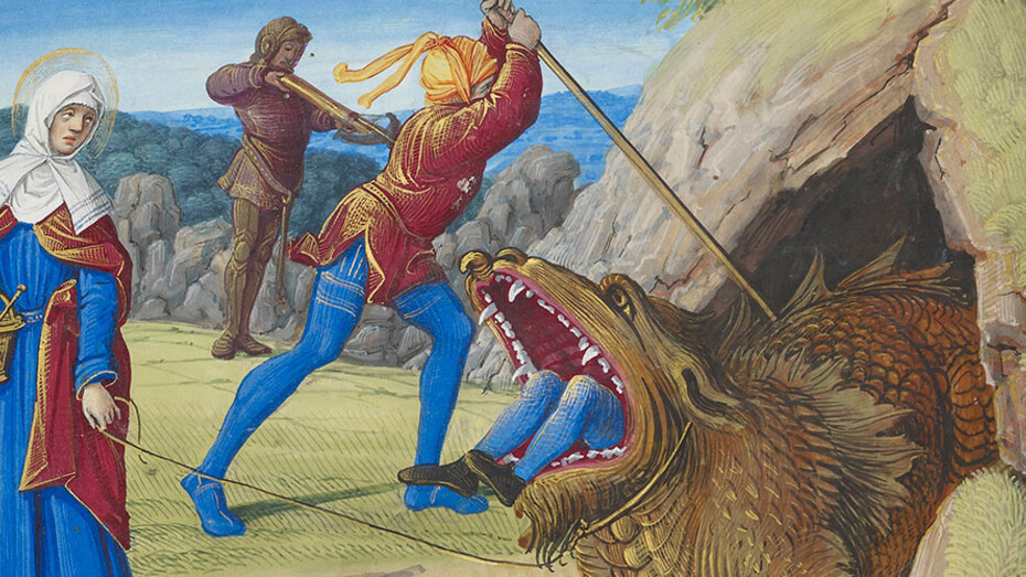 The Taming the Tarasque, from Hours of Henry VIII, France, Tours, ca. 1500. The Morgan Library & M