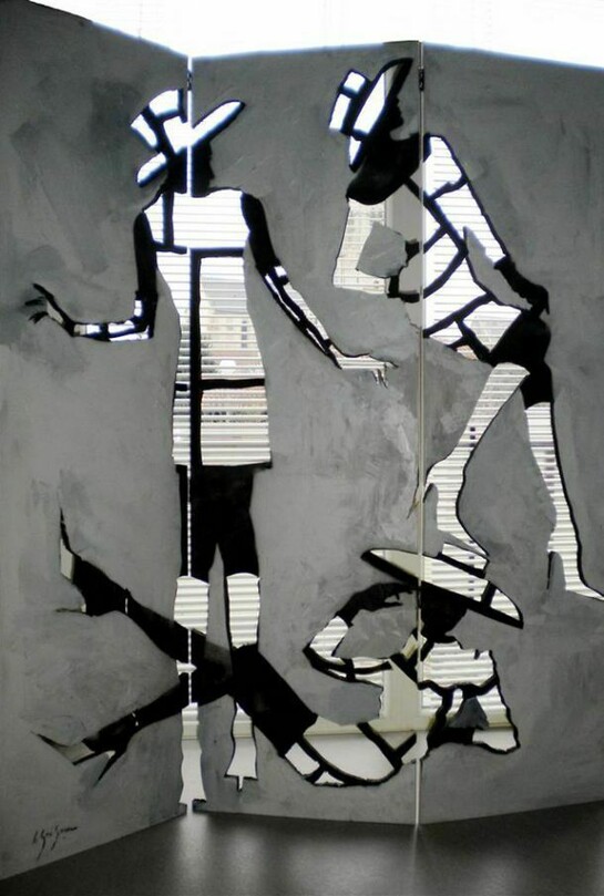 Henri Gueguen, Coco, Lacquer on Wood Folding Screen, 66" x 59"