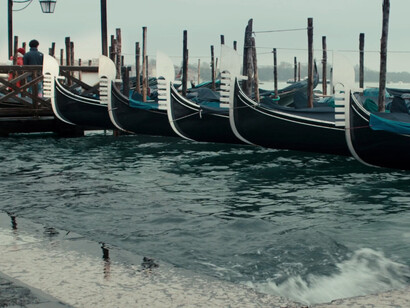 Gondole a Venezia e acqua alta