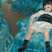 Mary Cassatt, Fillette dans un fauteuil bleu [Enfant dans le salon bleu] (detail), 1878. Courtesy of Musée d’Orsay