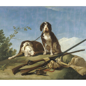 Perros en traílla, Francisco de Goya, Óleo sobre lienzo, 112 x 174 cm, 1775, Madrid, Museo Nacional del Prado