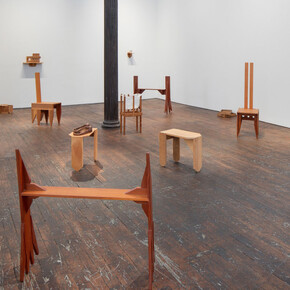 Alex Hay, Wood furniture, objects, exhibition view. Courtesy of Peter Freeman, Inc. Gallery