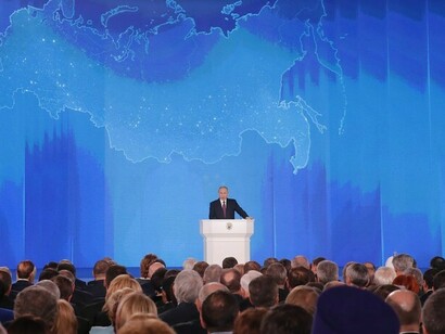 Putin en su reciente discurso ante diputados y senadores de las dos cámaras de las Cortes rusas