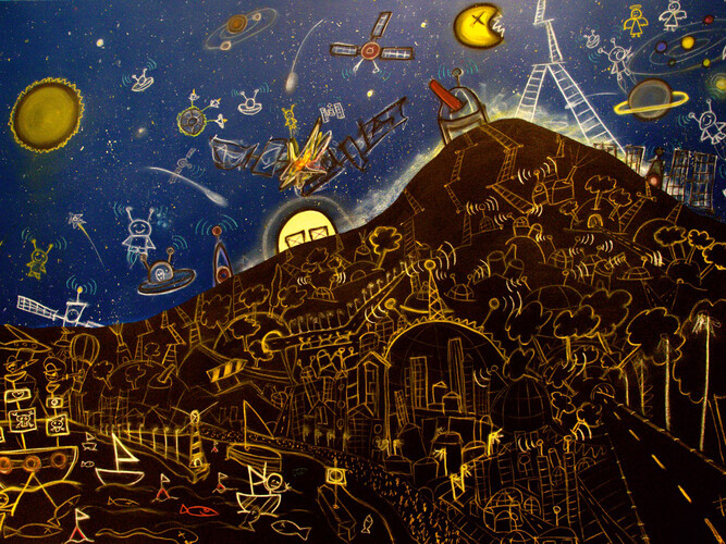 Francesco Zavattari, Se in un momento di silenzio l'equilibrio diventa bellezza, Pastello extrafine, idropittura, grafite e penna biro su tela, 120 x 180 cm (dettaglio)