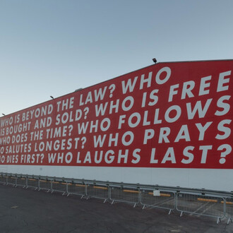 Barbara Kruger, Untitled (Questions)
(1990/2018). Courtesy of MOCA