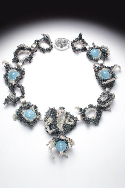 Lynn Légaré, Born in Quebec City in 1960, Le fou du roi Necklace, 2012, Silver, aquamarines, On loan from the artist and the Galerie Noel Guyomarc'h, inv. 56.2014
