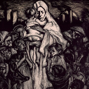 Frank Brangwyn, ‘For the Relief of Women and Children in Spain’ (detail) published by General Relief Fund for Distressed Women and Children in Spain, 1936-7, Lithograph on paper, Leicestershire County Council Artworks © David Brangwyn