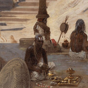 Ludwig Hans Fischer, A priest and two ascetics on the Ghats at Varanasi, India (detail), 1889. Courtesy of DAG
