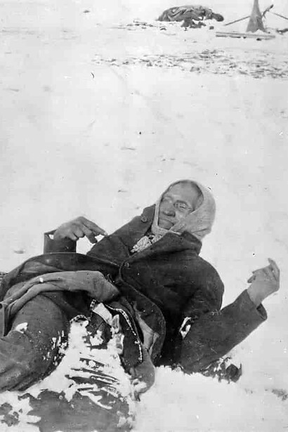 Chief Big Foot, leader of the Sioux, was captured at the battle of Wounded Knee, South Dakota, he lies frozen on the snow-covered battlefield where he died, 1890, USA