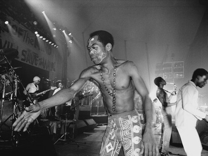 Fela Kuti photographed by Bernard Matussière, reproduced by kind permission of Knitting Factory Records for West Africa: Word, Symbol, Song