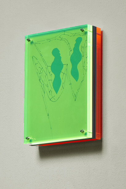 Francesco Candeloro, Linee angolo, 2020. 
Plexiglas, découpage and marker on paper and acetate, 29,7x21 cm (closed); 207,9x147 cm (open). Courtesy A Arte Invernizzi, Milano, ph. Lorenzo Ceretta, Vicenza
