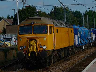Network Rail's latest autumn 'leaf-buster' water cannon in action at Royston, England