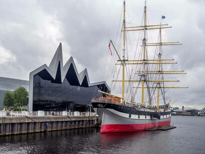 The historic Glenlee is permanently moored next to the Riverside Museum in Glasgow, Scotland