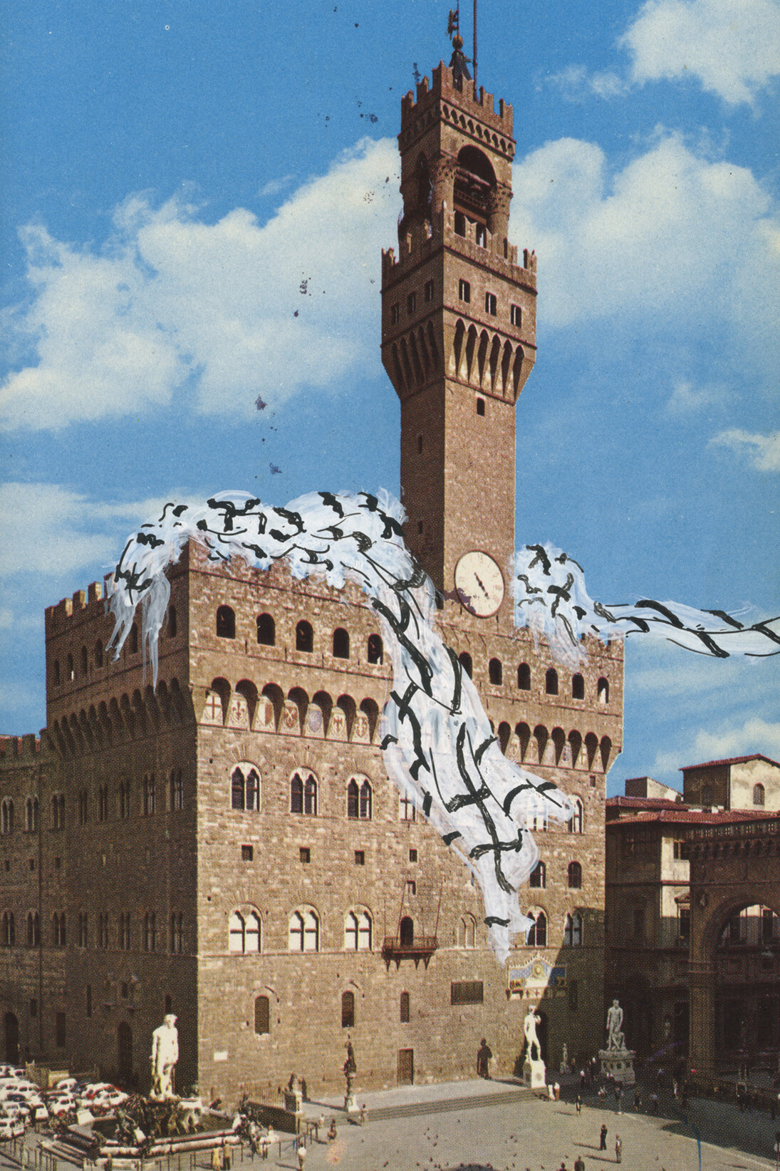 Eugenio Espinoza, Florencia, 1973, Softcover book, New Artistic Tourist Guide of Florence (1972), page 21, Acrylic and ink on paper, Courtesy Centro de estudios de archivos audiovisuales y artísticos, Caracas