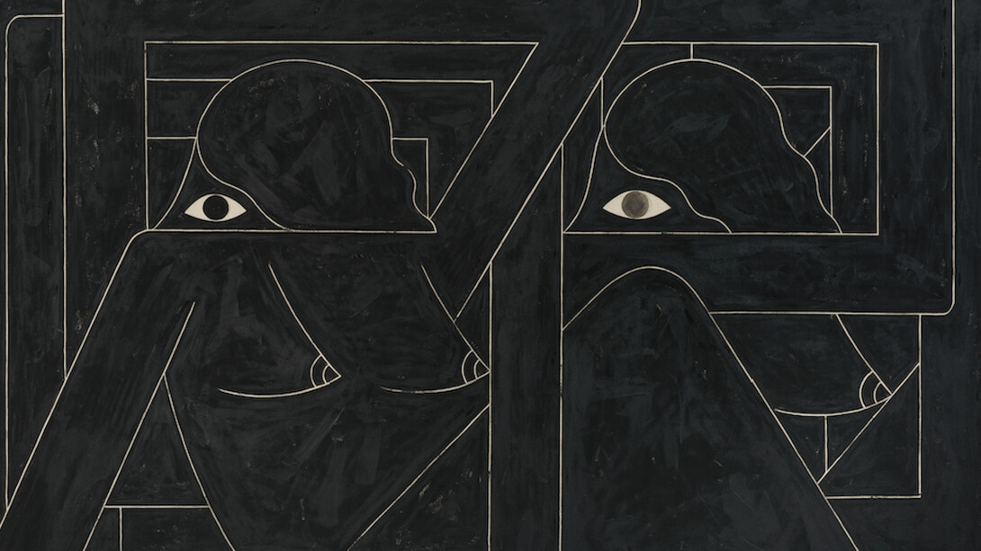 Un Esto Unidos (2 Figures. Black), 2016. Charcoal, acrylic and graphite on canvas. 60 x 84 inches. Courtesy of V1 Gallery