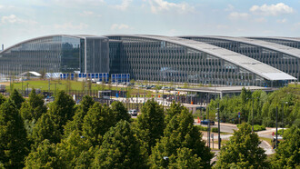 Vista aérea de la sede de la OTAN, Bruselas, Bélgica
