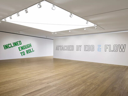 Lawrence Weiner, Anything added to something, exhibition view. Courtesy of Pace Gallery
