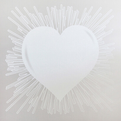 Rubem Robierb, White Heart on Silver, 54”x54”, Hand Painting/Silkscreen/Diamond Dust on Canvas