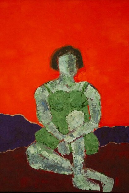 Bill Tansey, Green Bathing Suit (detail), 2024.
Oil paint on canvas, 16x20. Courtesy of the artist and Robin Rice Gallery