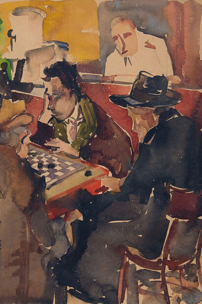 Ernest Albert, Jugando a las damas en el pub (detalle)
