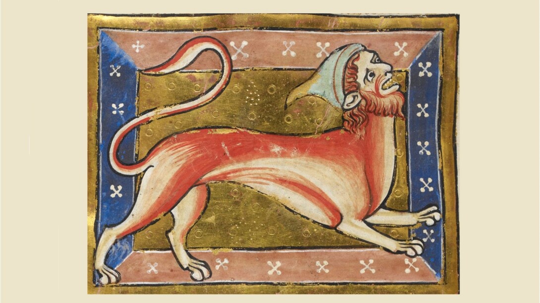 Manticora, dal Bestiario Royal MS 12 C XIX, 1200-1210. British Library, Londra, UK