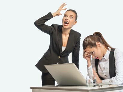 A woman yelling at her coworker