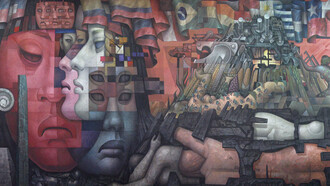 Jorge González, detalle del mural "Presencia de América Latina" (1964-1965). Casa del Arte, Universidad de Concepción, Chile