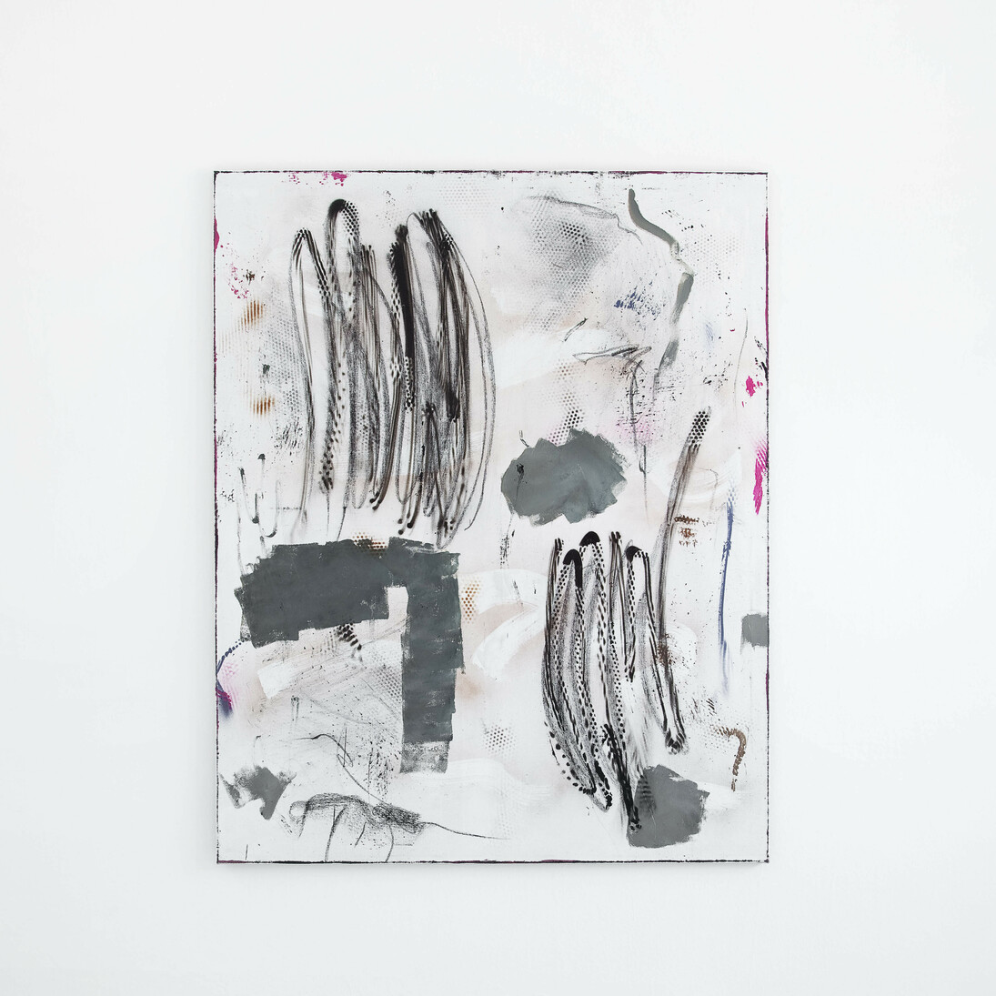 Henning Strassburger, s.l.u.t., 2014, oil, charcoal and laquer on canvas, 150 x 120 cm - Courtesy Studiolo, Milan, Photo Filippo Armellin