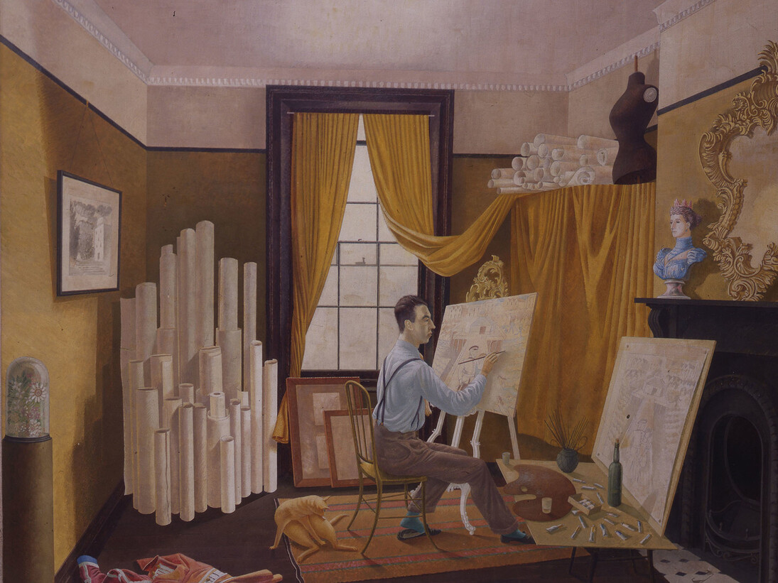 Eric Ravilious, Edward Bawden Working in His Studio, 1930, Tempera on board, Royal College of Art Collection