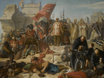 Charles Philippe Lariviere; Levantamiento del sitio de Malta, c. 1842, Sala de las Cruzadas, Palacio de Versalles (detalle)