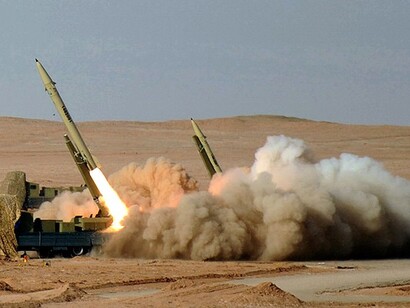 Fateh-110 missile displayed during the Great Prophet-7 military exercise. The Fateh-110 is an Iranian single-stage, solid-propellant, surface-to-surface ballistic missile