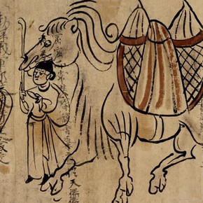Sketch on paper of envoys with horse and camel, China, AD 966. Courtesy of the British Museum